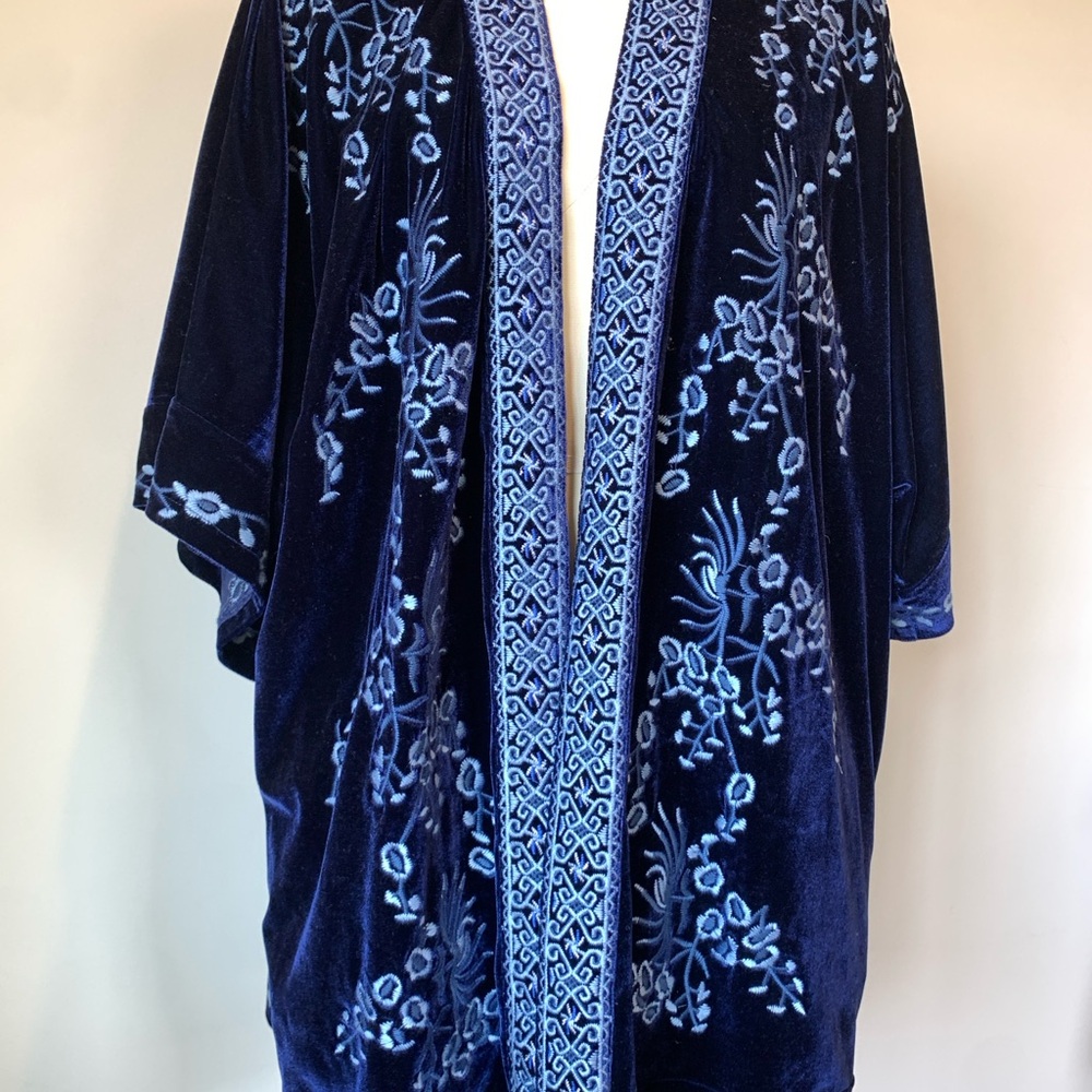 Paparazzi Navy Blue Velvet Embeoidered Kimono